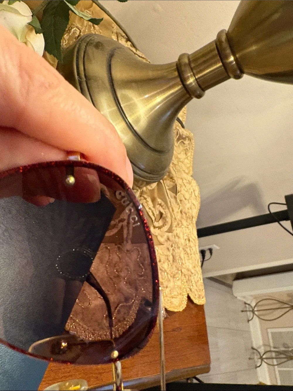 Gucci Women's Sparkling Red Rim Sunglasses with Brown Gradient Lenses